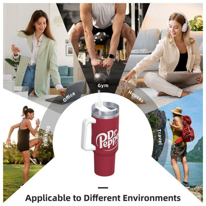 Dr Pepper 40oz Insulated Tumbler with Handle & Straw | Stainless Steel Travel Cup