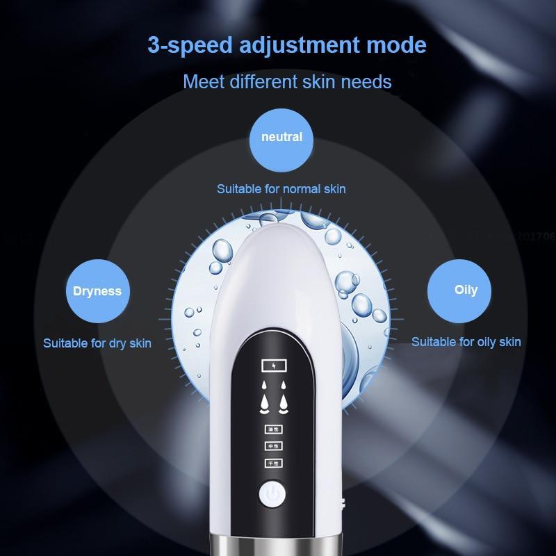 White and silver electric blackhead vacuum remover with black control panel and three speed settings for skin types