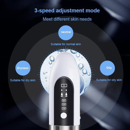 White and silver electric blackhead vacuum remover with black control panel and three speed settings for skin types