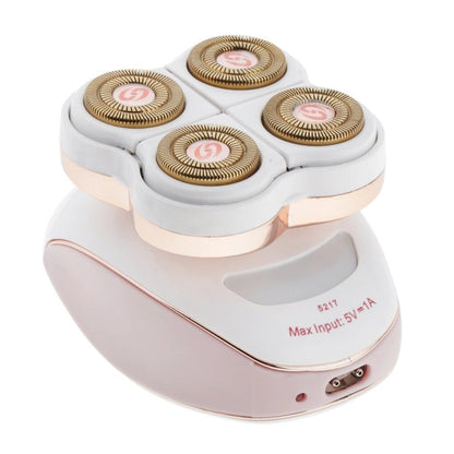 Rose gold and white four-head electric razor with golden circular blades flawless leg hair remover for women