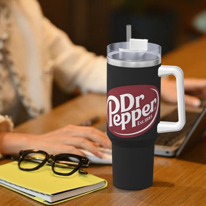 Dr Pepper 40oz Insulated Tumbler with Handle & Straw | Stainless Steel Travel Cup