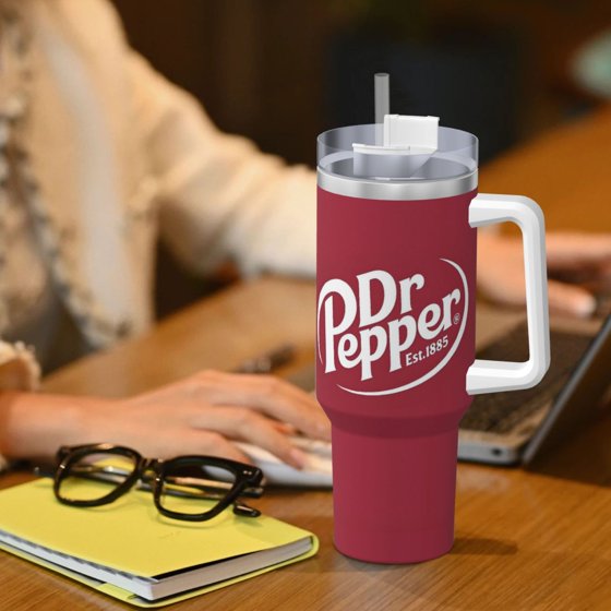 Dr Pepper 40oz Insulated Tumbler with Handle & Straw | Stainless Steel Travel Cup