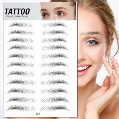 Black and gray 4d waterproof eyebrow tattoo stickers on a white sheet for natural long-lasting brows