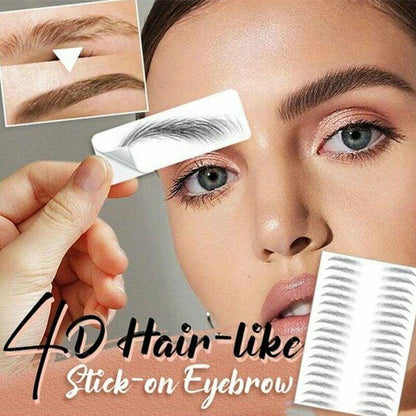 A white adhesive backed 4d waterproof eyebrow tattoo sticker with brown and black gradient hair like design