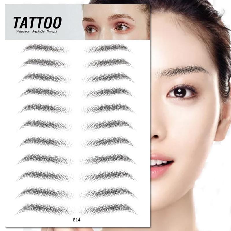 A set of realistic grayish brown 4d waterproof temporary eyebrow tattoo stickers designed for easy application and long wear