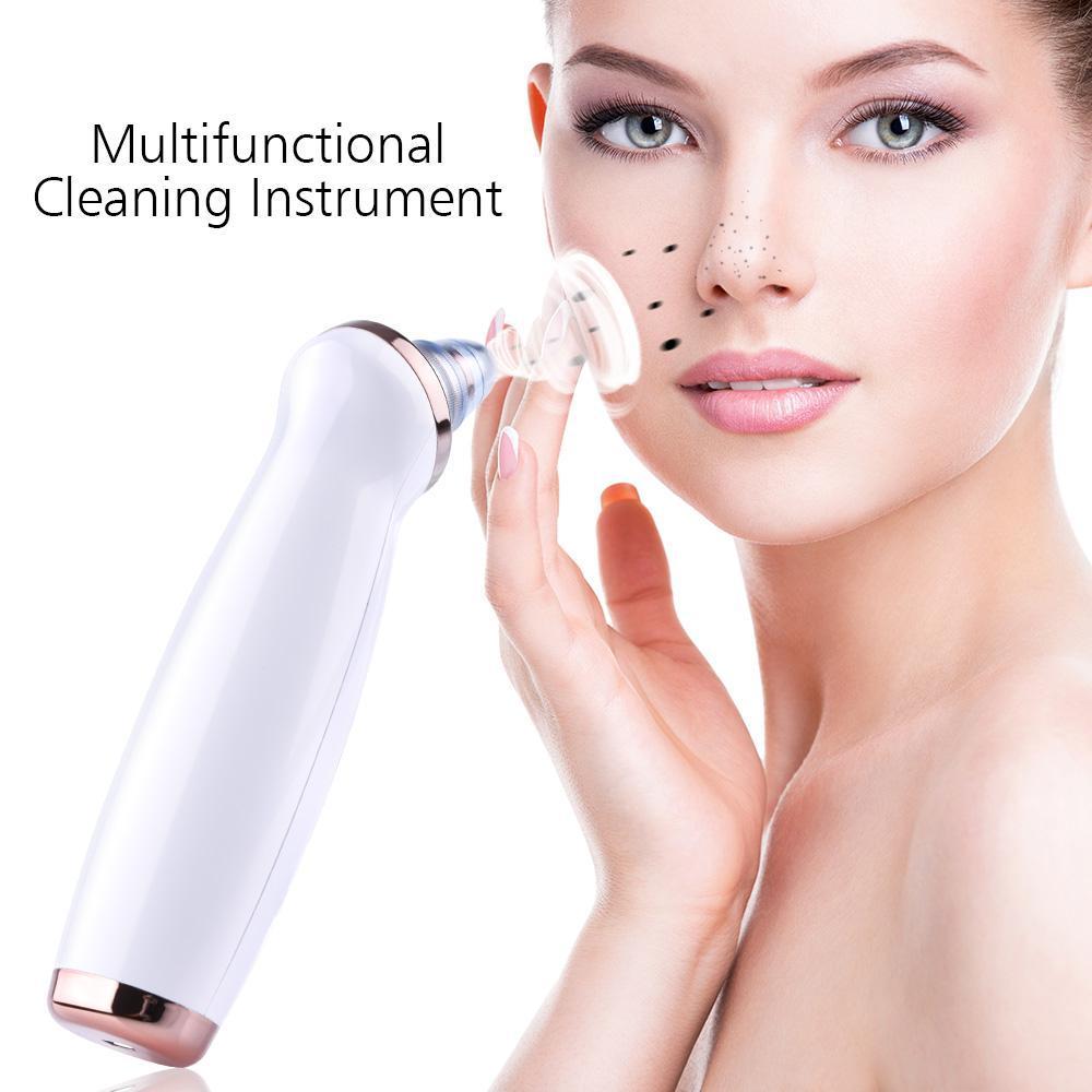 White and rose gold electric blackhead remover vacuum with multifunctional design and clear silicone tip for facial cleaning
